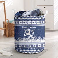 Finland Christmas Hannunvaakuna Laundry Basket Hyvaa Joulua Nordic Snow Lion Blue Version - Wonder Print Shop