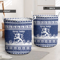 Finland Christmas Hannunvaakuna Laundry Basket Hyvaa Joulua Nordic Snow Lion Blue Version - Wonder Print Shop