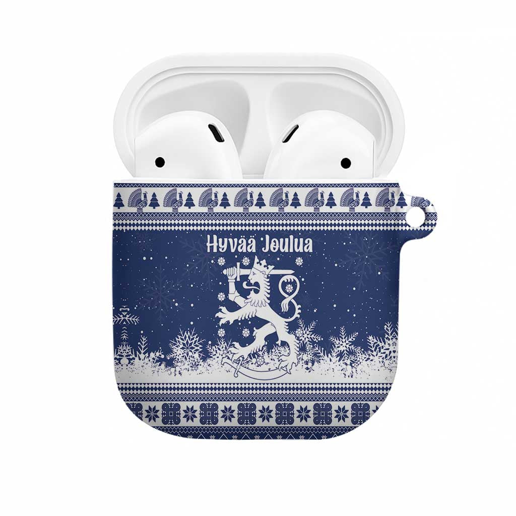 Finland Christmas Hannunvaakuna AirPods Case Hyvaa Joulua Nordic Snow Lion Blue Version - Wonder Print Shop