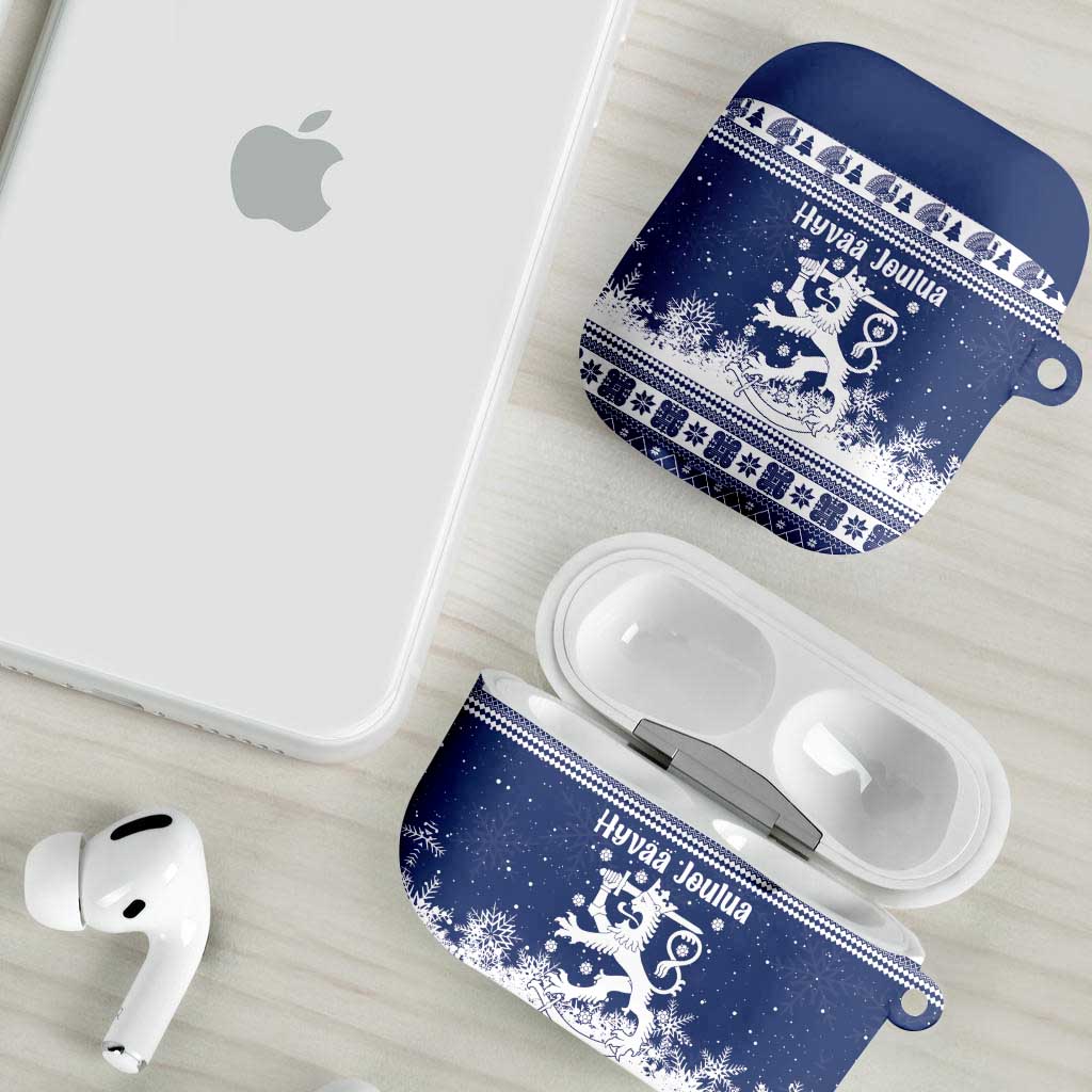 Finland Christmas Hannunvaakuna AirPods Case Hyvaa Joulua Nordic Snow Lion Blue Version - Wonder Print Shop