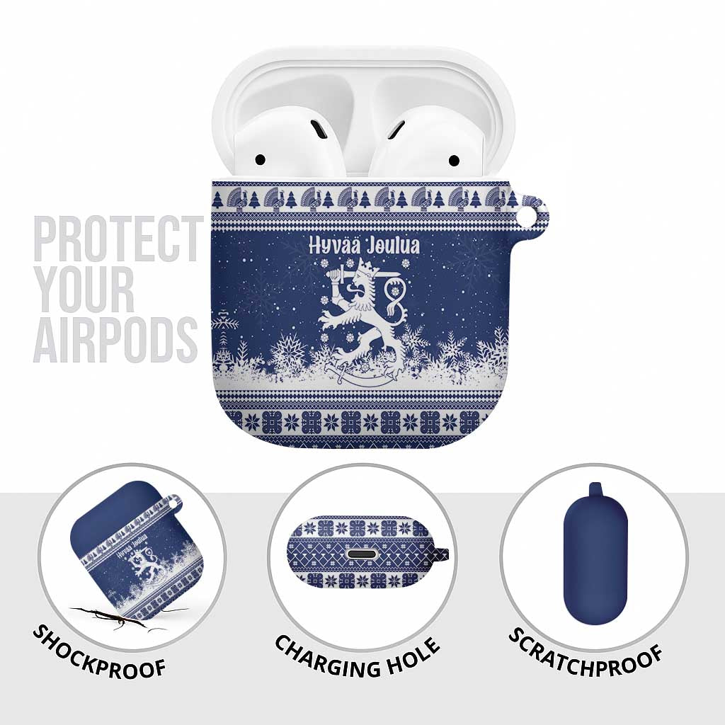 Finland Christmas Hannunvaakuna AirPods Case Hyvaa Joulua Nordic Snow Lion Blue Version - Wonder Print Shop