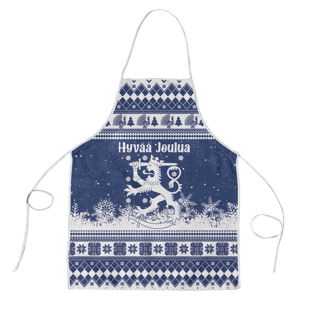 Finland Christmas Hannunvaakuna Apron Hyvaa Joulua Nordic Snow Lion Blue Version - Wonder Print Shop
