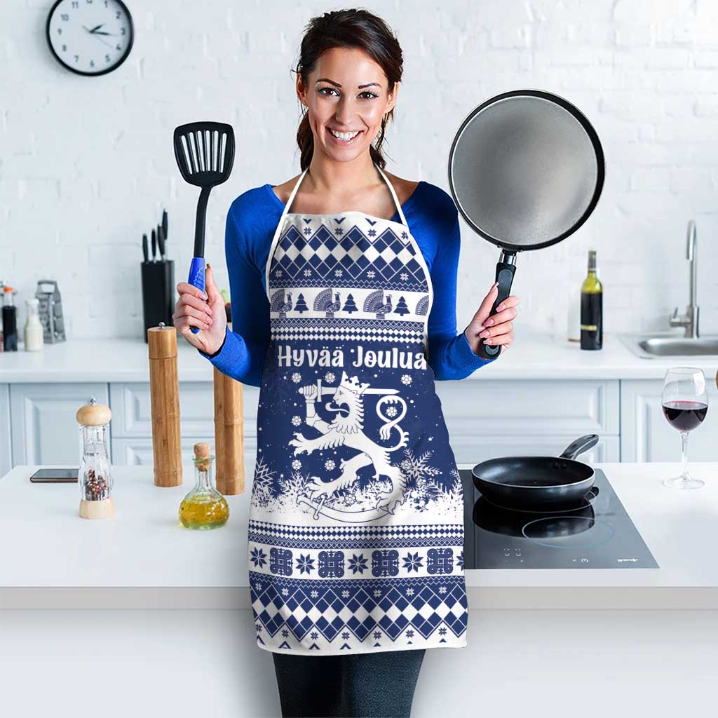 Finland Christmas Hannunvaakuna Apron Hyvaa Joulua Nordic Snow Lion Blue Version - Wonder Print Shop