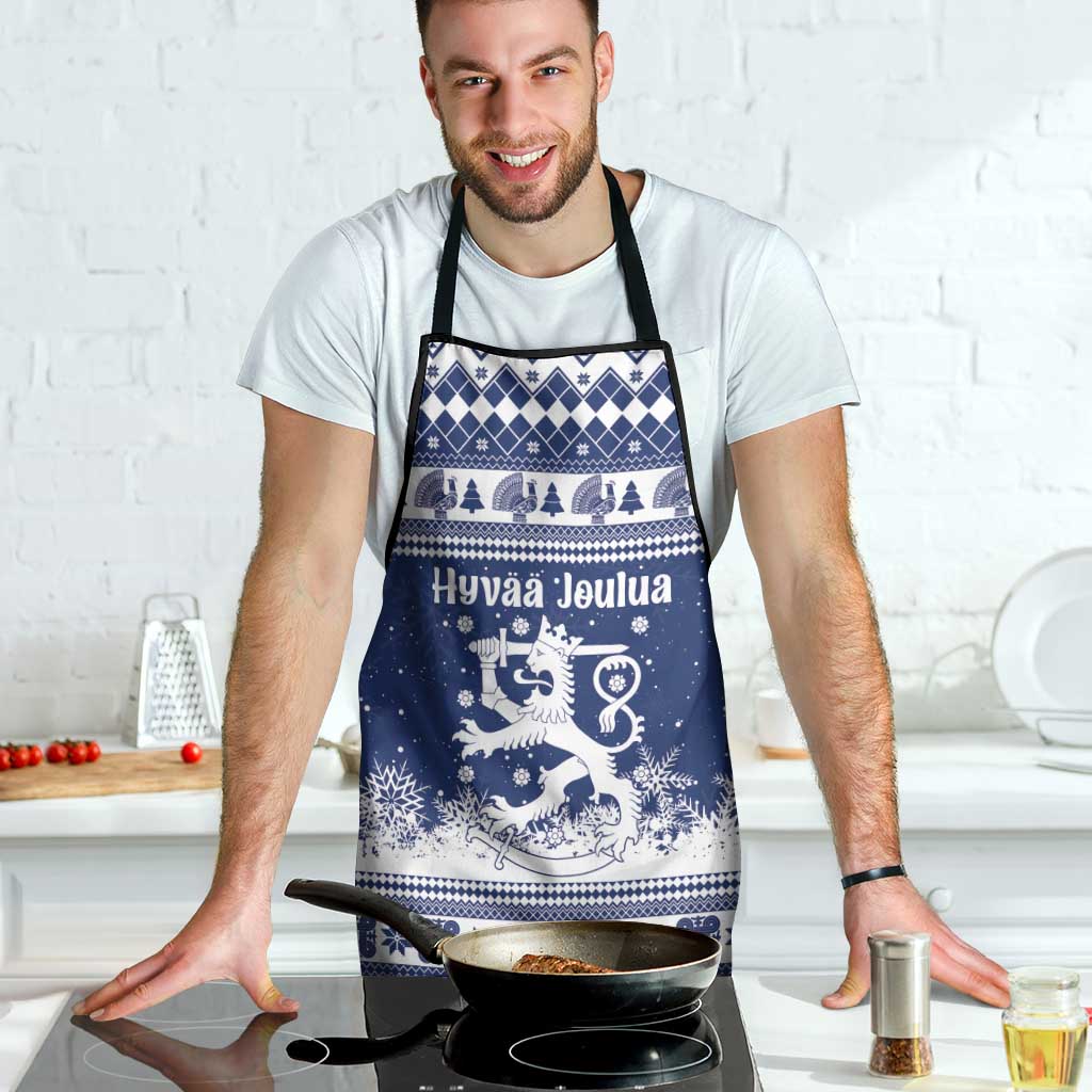 Finland Christmas Hannunvaakuna Apron Hyvaa Joulua Nordic Snow Lion Blue Version - Wonder Print Shop