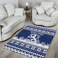 Finland Christmas Hannunvaakuna Area Rug Hyvaa Joulua Nordic Snow Lion Blue Version - Wonder Print Shop