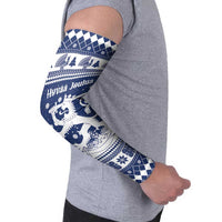 Finland Christmas Hannunvaakuna Arm Sleeves Hyvaa Joulua Nordic Snow Lion Blue Version - Wonder Print Shop