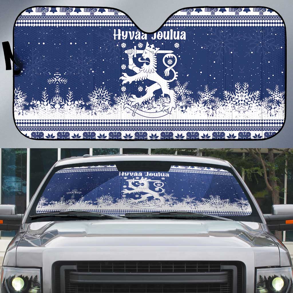 Finland Christmas Hannunvaakuna Auto Sun Shade Hyvaa Joulua Nordic Snow Lion Blue Version - Wonder Print Shop