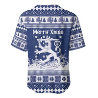 Finland Christmas Hannunvaakuna Baseball Jersey Hyvaa Joulua Nordic Snow Lion Blue Version - Wonder Print Shop