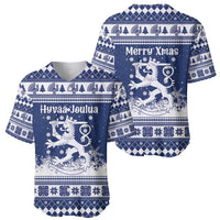 Finland Christmas Hannunvaakuna Baseball Jersey Hyvaa Joulua Nordic Snow Lion Blue Version - Wonder Print Shop