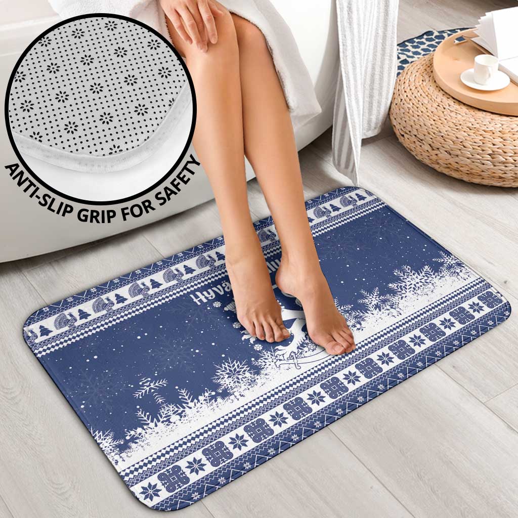 Finland Christmas Hannunvaakuna Bathroom Set Hyvaa Joulua Nordic Snow Lion Blue Version - Wonder Print Shop