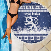Finland Christmas Hannunvaakuna Beach Blanket Hyvaa Joulua Nordic Snow Lion Blue Version - Wonder Print Shop