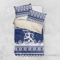 Finland Christmas Hannunvaakuna Bedding Set Hyvaa Joulua Nordic Snow Lion Blue Version - Wonder Print Shop