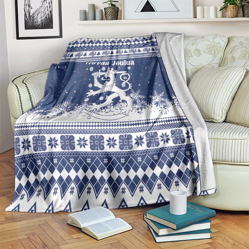 Finland Christmas Hannunvaakuna Blanket Hyvaa Joulua Nordic Snow Lion Blue Version - Wonder Print Shop