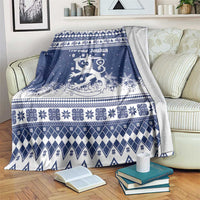 Finland Christmas Hannunvaakuna Blanket Hyvaa Joulua Nordic Snow Lion Blue Version - Wonder Print Shop