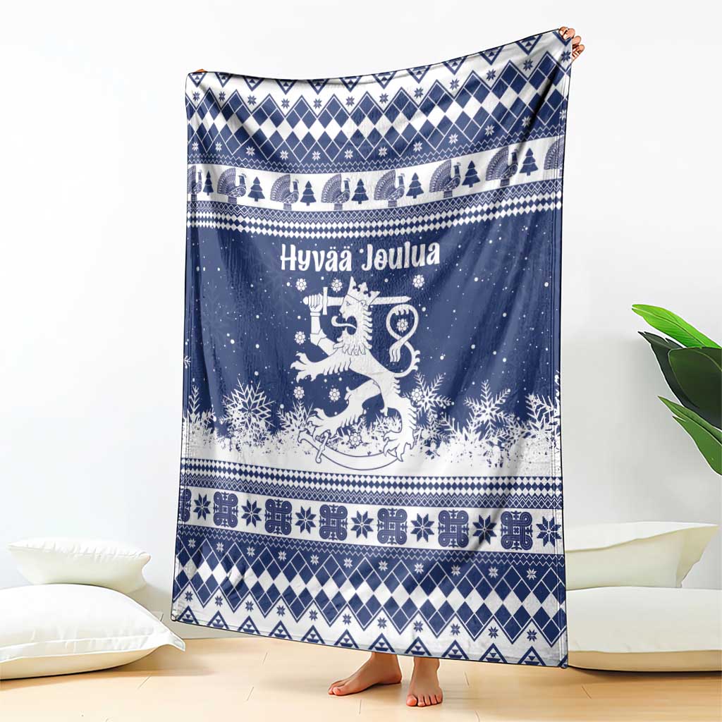 Finland Christmas Hannunvaakuna Blanket Hyvaa Joulua Nordic Snow Lion Blue Version - Wonder Print Shop