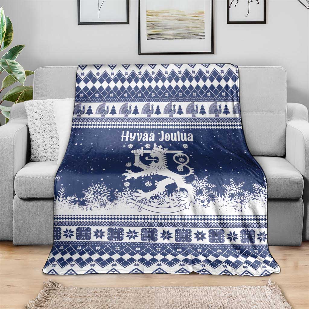 Finland Christmas Hannunvaakuna Blanket Hyvaa Joulua Nordic Snow Lion Blue Version - Wonder Print Shop