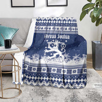 Finland Christmas Hannunvaakuna Blanket Hyvaa Joulua Nordic Snow Lion Blue Version - Wonder Print Shop
