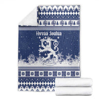 Finland Christmas Hannunvaakuna Blanket Hyvaa Joulua Nordic Snow Lion Blue Version - Wonder Print Shop