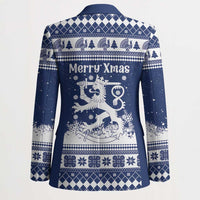 Finland Christmas Hannunvaakuna Blazer Hyvaa Joulua Nordic Snow Lion Blue Version - Wonder Print Shop