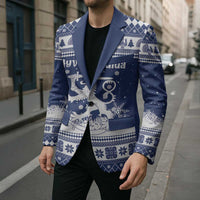 Finland Christmas Hannunvaakuna Blazer Hyvaa Joulua Nordic Snow Lion Blue Version - Wonder Print Shop