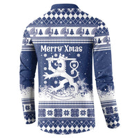 Finland Christmas Hannunvaakuna Button Sweatshirt Hyvaa Joulua Nordic Snow Lion Blue Version - Wonder Print Shop