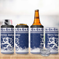 Finland Christmas Hannunvaakuna 4 in 1 Can Cooler Tumbler Hyvaa Joulua Nordic Snow Lion Blue Version - Wonder Print Shop