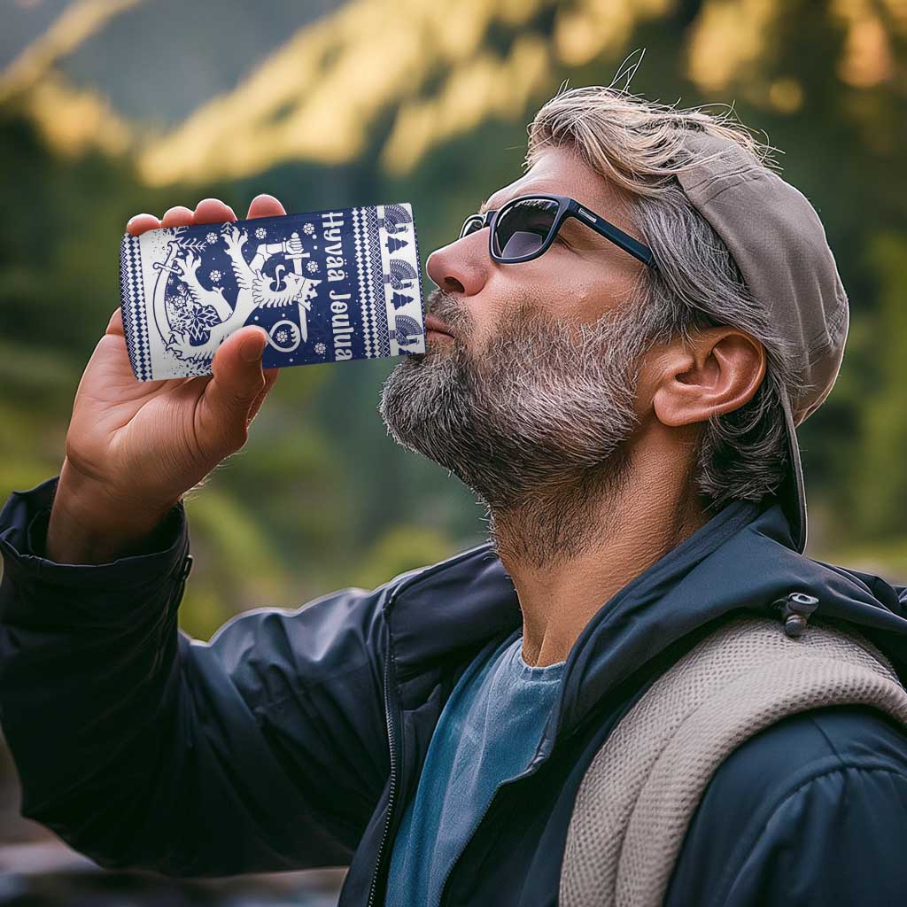 Finland Christmas Hannunvaakuna 4 in 1 Can Cooler Tumbler Hyvaa Joulua Nordic Snow Lion Blue Version - Wonder Print Shop