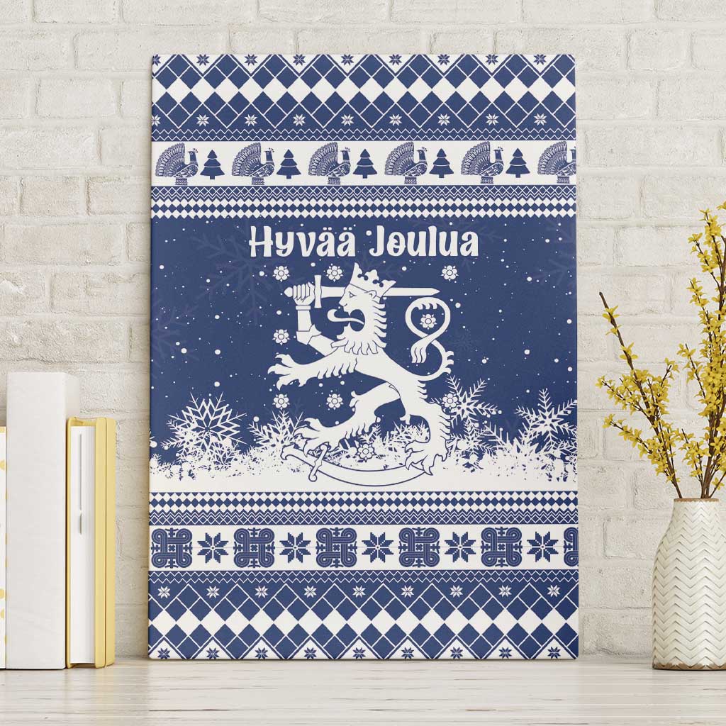 Finland Christmas Hannunvaakuna Canvas Wall Art Hyvaa Joulua Nordic Snow Lion Blue Version - Wonder Print Shop