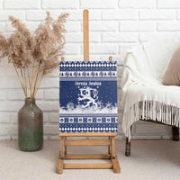 Finland Christmas Hannunvaakuna Canvas Wall Art Hyvaa Joulua Nordic Snow Lion Blue Version - Wonder Print Shop