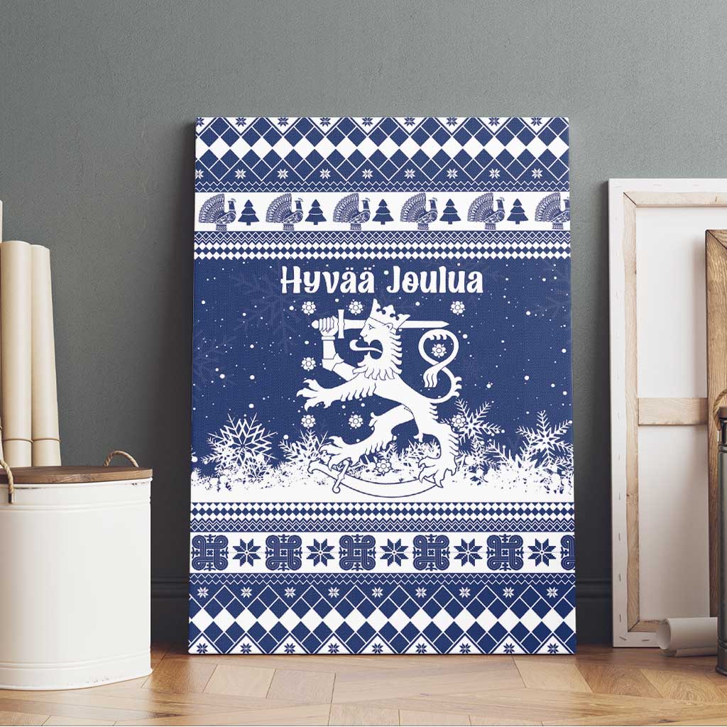Finland Christmas Hannunvaakuna Canvas Wall Art Hyvaa Joulua Nordic Snow Lion Blue Version - Wonder Print Shop