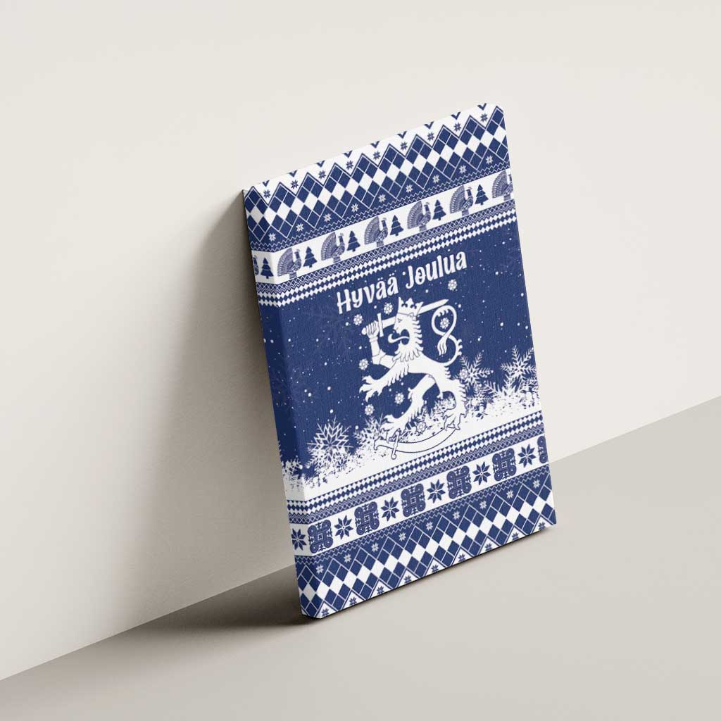 Finland Christmas Hannunvaakuna Canvas Wall Art Hyvaa Joulua Nordic Snow Lion Blue Version - Wonder Print Shop