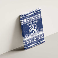 Finland Christmas Hannunvaakuna Canvas Wall Art Hyvaa Joulua Nordic Snow Lion Blue Version - Wonder Print Shop