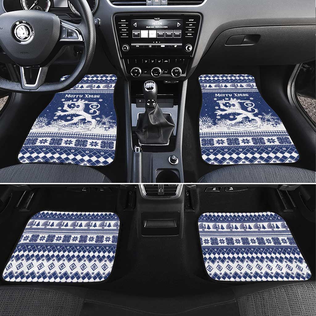 Finland Christmas Hannunvaakuna Car Mats Hyvaa Joulua Nordic Snow Lion Blue Version - Wonder Print Shop