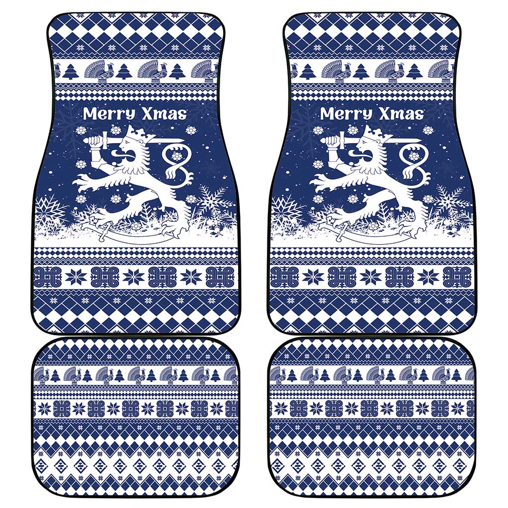 Finland Christmas Hannunvaakuna Car Mats Hyvaa Joulua Nordic Snow Lion Blue Version - Wonder Print Shop