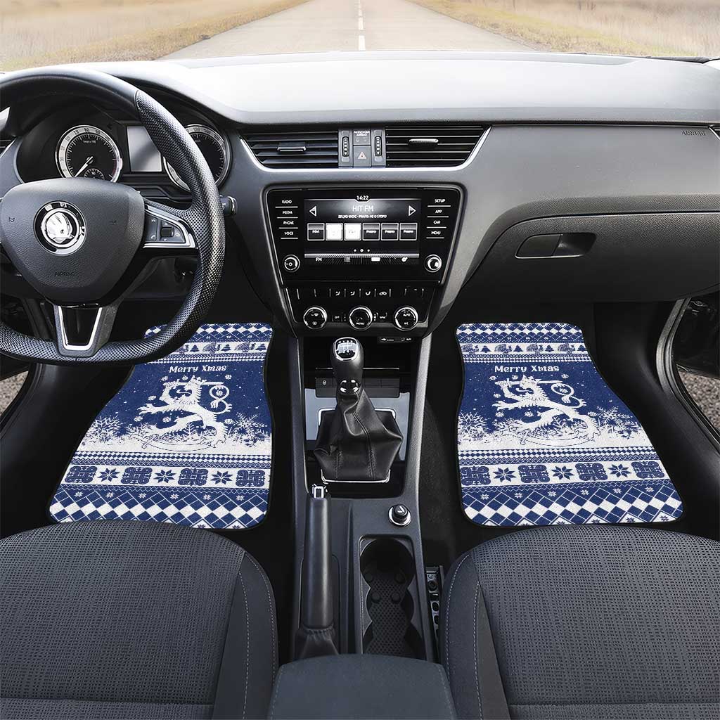 Finland Christmas Hannunvaakuna Car Mats Hyvaa Joulua Nordic Snow Lion Blue Version - Wonder Print Shop