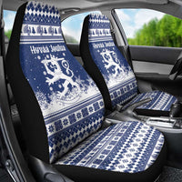 Finland Christmas Hannunvaakuna Car Seat Cover Hyvaa Joulua Nordic Snow Lion Blue Version - Wonder Print Shop