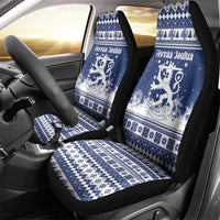 Finland Christmas Hannunvaakuna Car Seat Cover Hyvaa Joulua Nordic Snow Lion Blue Version - Wonder Print Shop