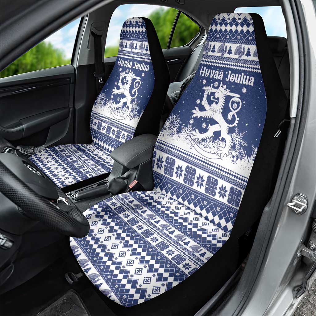 Finland Christmas Hannunvaakuna Car Seat Cover Hyvaa Joulua Nordic Snow Lion Blue Version - Wonder Print Shop