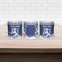 Finland Christmas Hannunvaakuna Ceramic Mug Hyvaa Joulua Nordic Snow Lion Blue Version - Wonder Print Shop