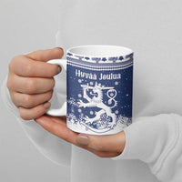 Finland Christmas Hannunvaakuna Ceramic Mug Hyvaa Joulua Nordic Snow Lion Blue Version - Wonder Print Shop