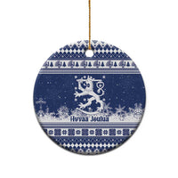 Finland Christmas Hannunvaakuna Ceramic Ornament Hyvaa Joulua Nordic Snow Lion Blue Version - Wonder Print Shop