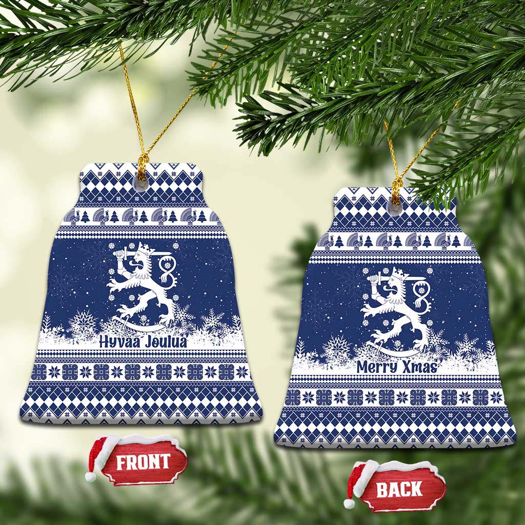 Finland Christmas Hannunvaakuna Ceramic Ornament Hyvaa Joulua Nordic Snow Lion Blue Version - Wonder Print Shop