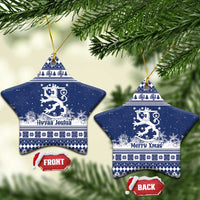 Finland Christmas Hannunvaakuna Ceramic Ornament Hyvaa Joulua Nordic Snow Lion Blue Version - Wonder Print Shop