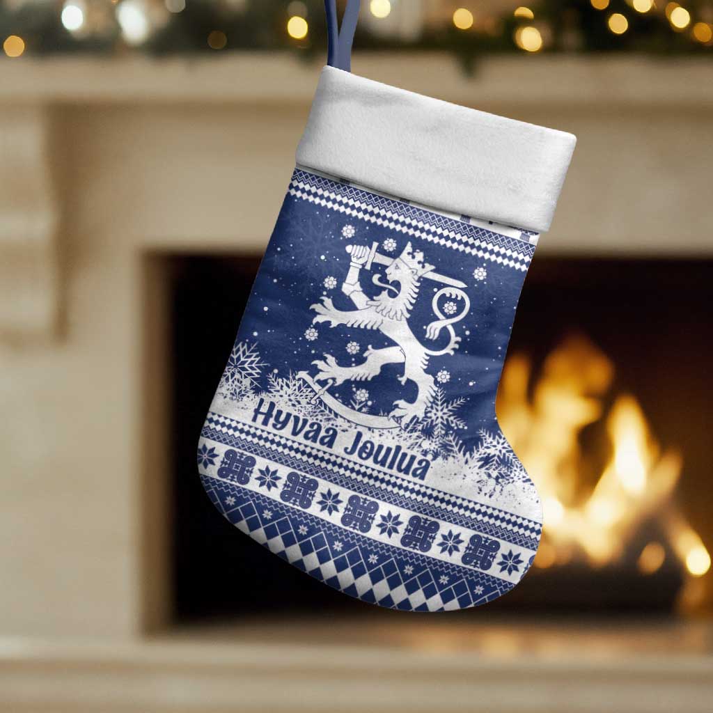Finland Christmas Hannunvaakuna Christmas Stocking Hyvaa Joulua Nordic Snow Lion Blue Version - Wonder Print Shop