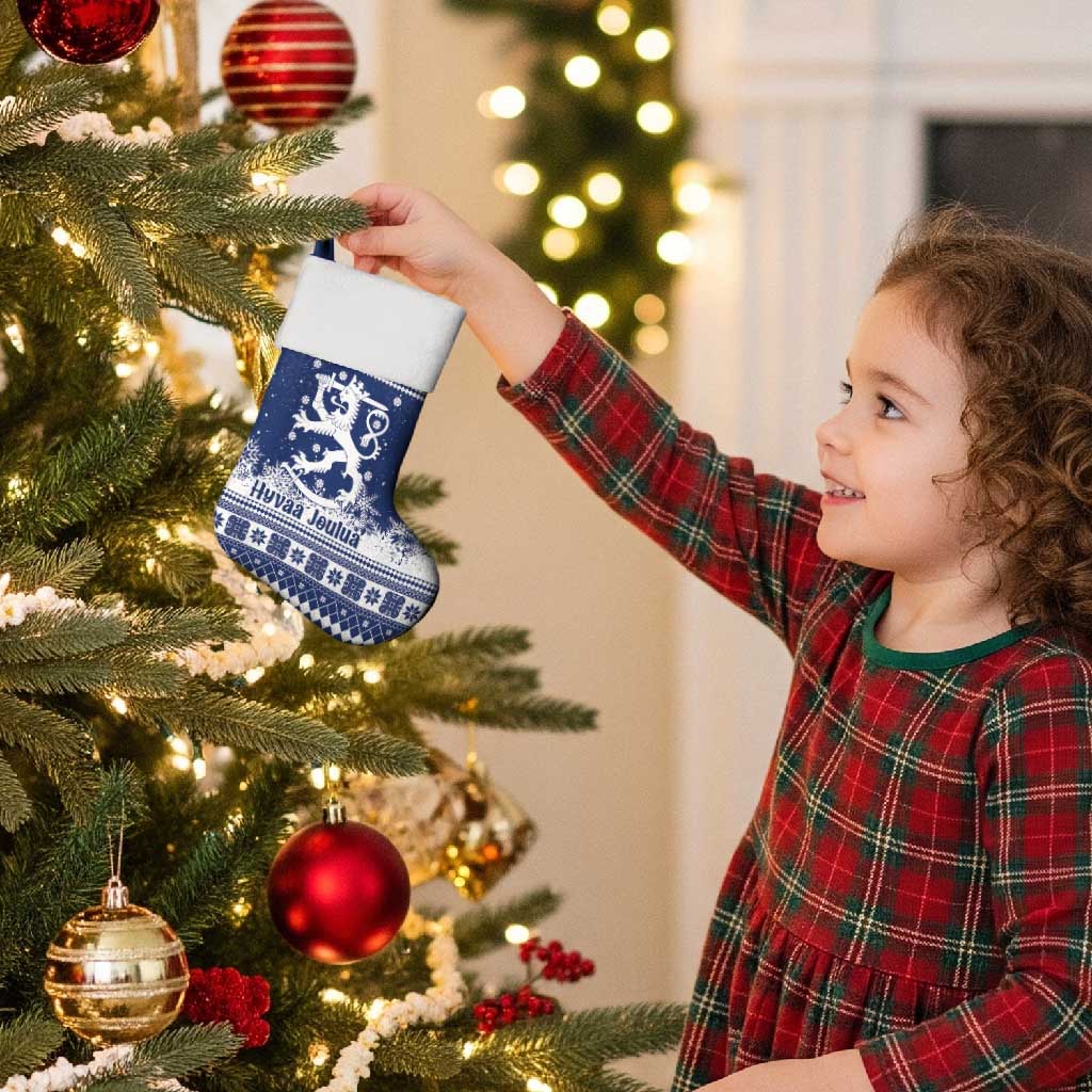 Finland Christmas Hannunvaakuna Christmas Stocking Hyvaa Joulua Nordic Snow Lion Blue Version - Wonder Print Shop