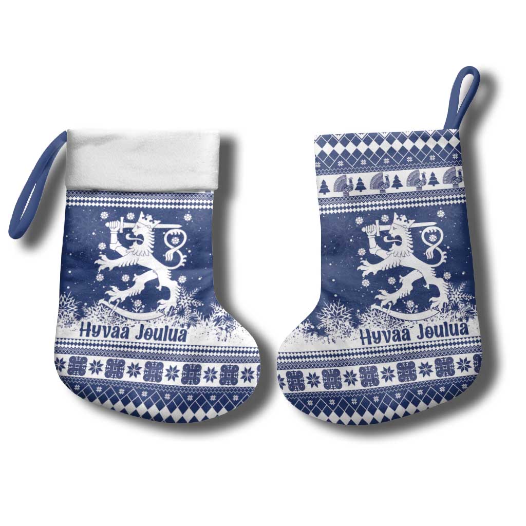 Finland Christmas Hannunvaakuna Christmas Stocking Hyvaa Joulua Nordic Snow Lion Blue Version - Wonder Print Shop