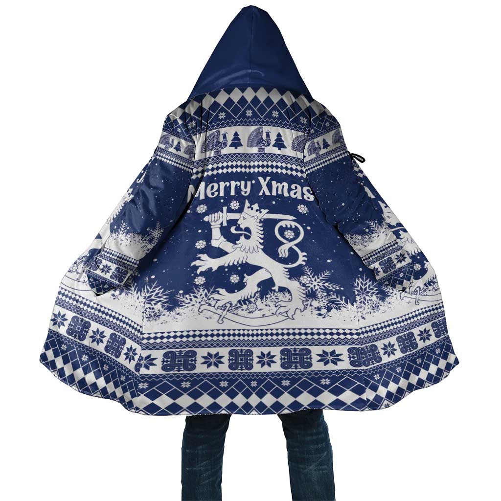 Finland Christmas Hannunvaakuna Cloak Hyvaa Joulua Nordic Snow Lion Blue Version - Wonder Print Shop