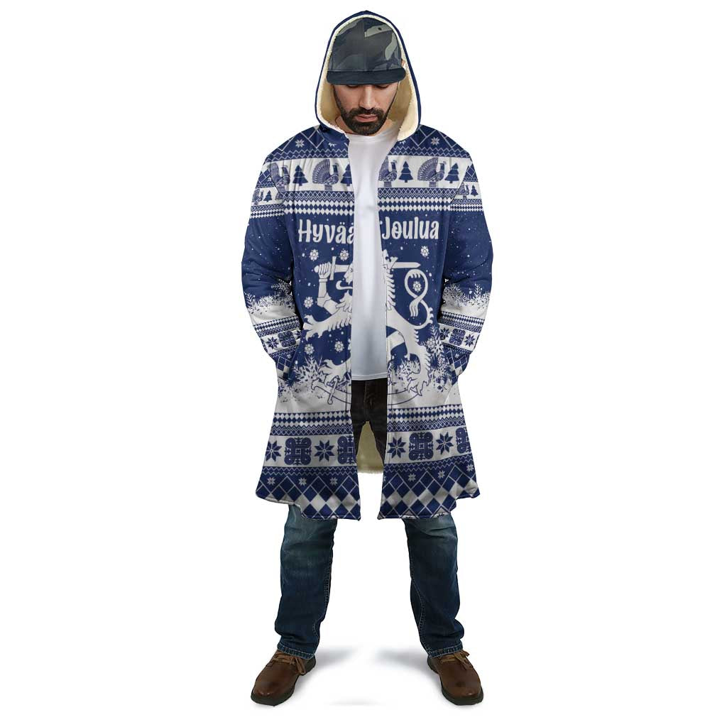 Finland Christmas Hannunvaakuna Cloak Hyvaa Joulua Nordic Snow Lion Blue Version - Wonder Print Shop
