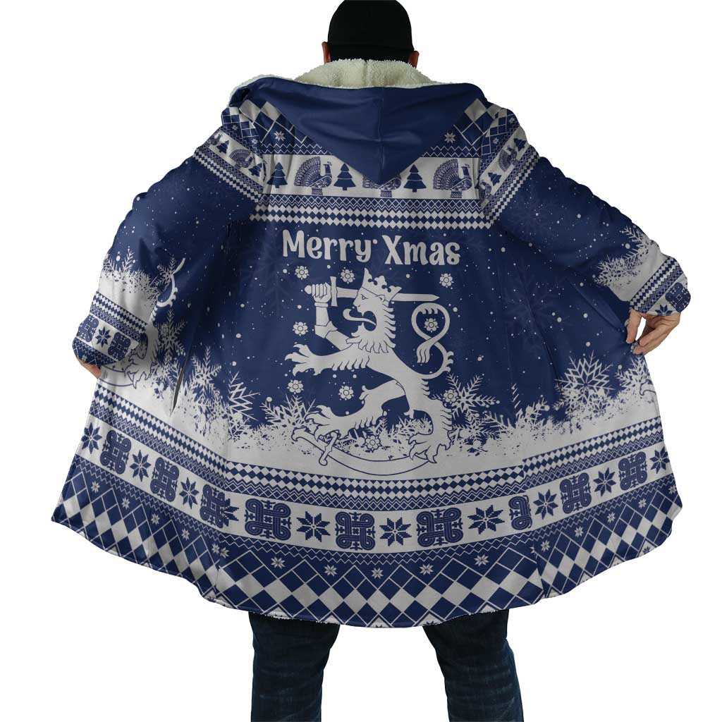 Finland Christmas Hannunvaakuna Cloak Hyvaa Joulua Nordic Snow Lion Blue Version - Wonder Print Shop