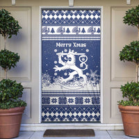 Finland Christmas Hannunvaakuna Door Cover Hyvaa Joulua Nordic Snow Lion Blue Version - Wonder Print Shop